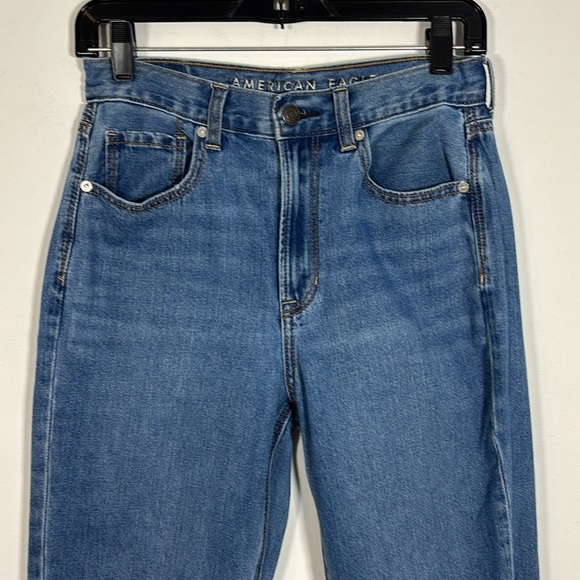 American Eagle Mom Denim Jean 2 XLong Distressed Raw Hem Ripped High Rise - Picture 6 of 10